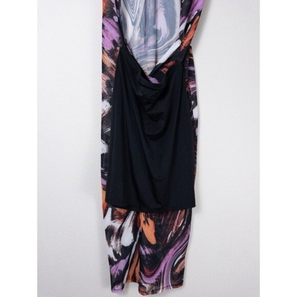 NEW h:ours L'Opera Mesh Sheer Midi Dress S Fuchsia Swirl Sleeveless - Picture 8 of 11